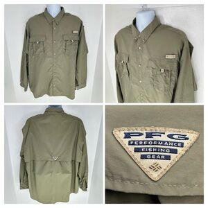 Columbia PFG Fishing Shirt Mens XL Green Vented Lined Button Down Long Sleeve